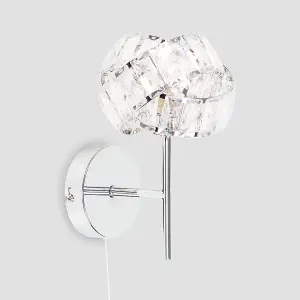 ValueLights Hudson Modern Single Chrome and Clear Acrylic Jewel Intertwined Rings Pull Switch Wall Light