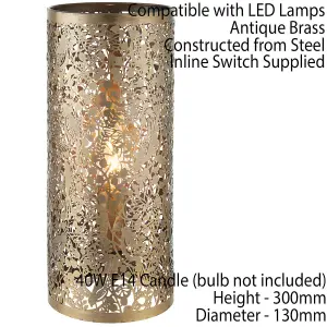 2 PACK - Pattern Table Lamp Light Aged Brass Floral Bird Metal Cylindrical Shade