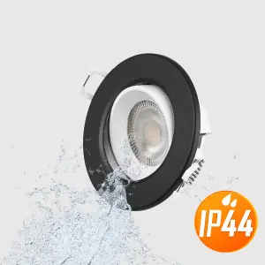 paul russells LED Downlight Black Non-Dimmable Tilt Recessed Ceiling SpotLight 4.8W 390 Lumens, IP44, Warm White 3000K Pack of 10