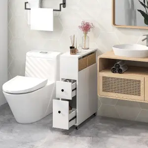 Costway Slim Bathroom Storage Cabinet Narrow Rolling Storage Organizer w/ 2 Drawers