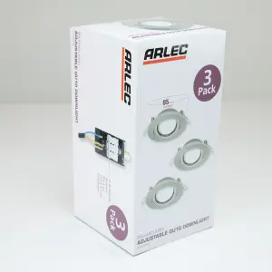 Arlec Pack 3 Adjustable Downlight Brushed Steel