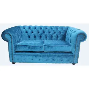 Chesterfield Handmade 2 Seater Sofa Settee Pastiche Teal Blue Velvet Fabric In Classic Style