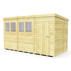 12 x 7 Feet Pent Shed - Single Door With Windows - Wood - L214 x W358 x H201 cm