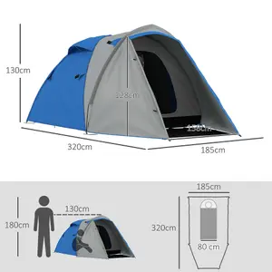 Outsunny 2 Man Camping Tent with Living Area, 2000mm Waterproof, Blue