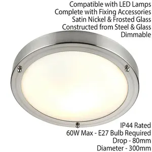 IP44 Outdoor Dimmable Bulkhead Light Satin Nickel Bathroom Flush Ceiling Lamp