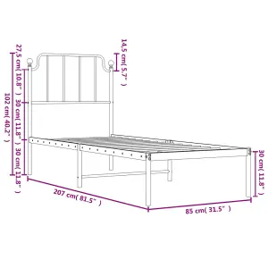 Berkfield Metal Bed Frame without Mattress with Headboard Black 80x200cm