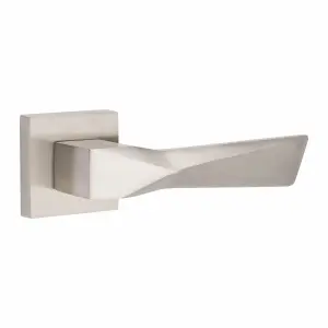 1 Pair Modern Aura Euro Lock Door Handles 70mm Thumbturn Barrell Satin Nickel Finish and Ball Bearing HInges - Golden Grace