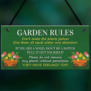 Red Ocean Garden Rules Funny Sign - Outdoor Decor For Your Garden, Garden Shed or Summer House  Funny Garden Signs