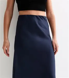 New Look Women's Navy Satin Midi Skirt - UK 14