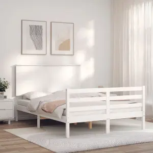 Berkfield Bed Frame with Headboard White 140x200 cm Solid Wood