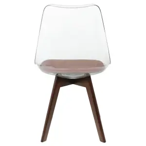 Soho Clear and Chocolate Plastic Dining Chair with Squared Dark Wood Legs