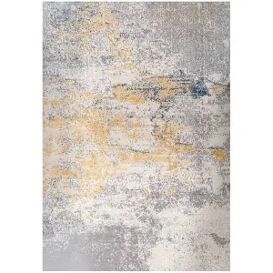 Silver Grey Ochre Distressed Abstract Area Rug 160x230cm