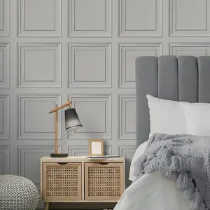 Fine Decor Square Faux Realistic Wood Panel 3D Effect Grey Wallpaper FD43002