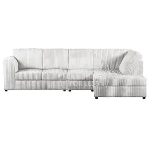 Luxor Silver Jumbo Cord 4 Seater Corner sofa Right Hand Facing - Full Back