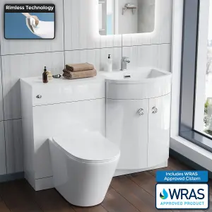 Nes Home Dene RH 1100mm Vanity Basin Unit & Ellis Back To Wall Toilet White