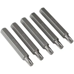 5-Pack T40 x 75mm TRX Star Long Bit Set - Durable Chrome Vanadium Steel Hex Shafts