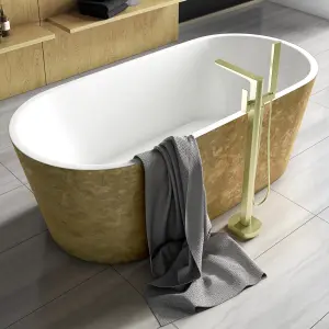 Luxury 1695x795 Gold Freestanding Bathtub with Brushed Brass Mixer Tap Set