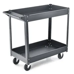 Costway 2-Tier Tool Trolley Utility Cart Heavy Duty Serving Cart W/ 4 Functional Wheels