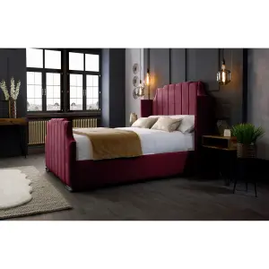 Nelly Plush Velvet Maroon Bed Frame