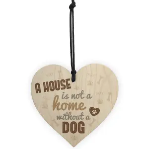 Red Ocean Home Without A Dog Wooden Hanging Heart Wall Sign Plaque Gift for Dog Animal Lover