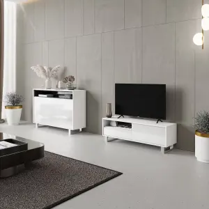 TV Unit 120cm Sideboard Cabinet Cupboard TV Stand Living Room High Gloss Doors - White