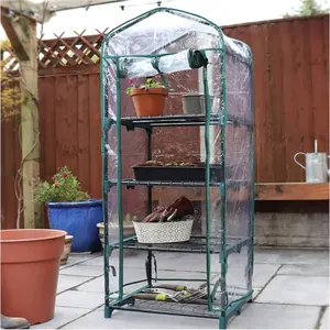 2 x 4 Tier Outdoor Compact Greenhouses With Shelves Roll Up Zip Panel Door & Steel Frame