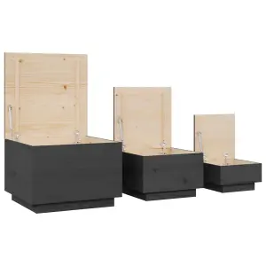 Berkfield Storage Boxes with Lids 3 pcs Grey Solid Wood Pine