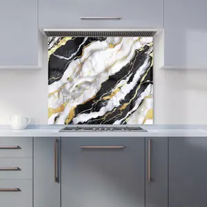 White And Gold Marble Effect Premium Glass Kitchen Splashback W700mm x H650mm