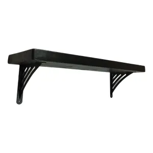 Solid Wood Handmade Rustical Shelf Black Ash 225mm 9 inch with Black Metal Bracket WAT Length of 220cm