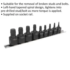 9 Piece Heavy-Duty Stud Extractor Set with Tapered Spiral Design