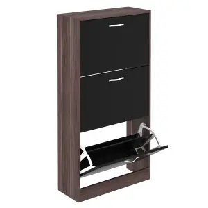 Vida Designs 3 Drawer Shoe Storage Cabinet Walnut and Black