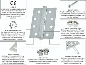 EAI - 4" Door Hinges & Screws G11 FD30/60 - 102x76x2.7mm Square - White Pack of 2 Pairs