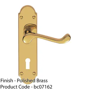 Victorian Latch & Lock Door Handle - Polished Brass Lever On Shaped Backplate