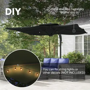 Outsunny 3(m)Garden Parasol Patio Umbrella w/ Hydraulic Mechanism Dual Top Grey