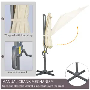 Outsunny 3 x 3(m) Cantilever Parasol with Cross Base, Garden Umbrella with 360 Rotation, Cream White,Please Use Weights Over 60kg