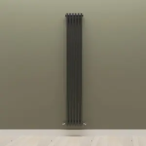 Vertical Black Double Column Radiator (H) 1800mm x (W) 290mm, 3770 BTU.