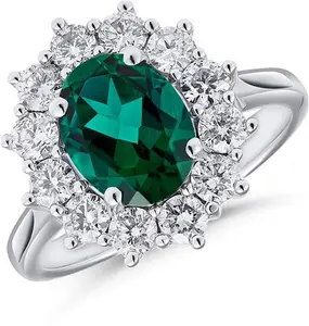 Lab Emerald 1.95Ct And Lab Diamond 1.00Ct Cluster Ring In 18K White Gold