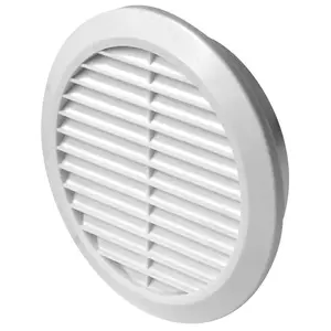 White Louvred Wall Vent Grille with Flyscreen for 125 mm / 5" Round Wall Outlet - Air Ventilation Duct Cover with Flange