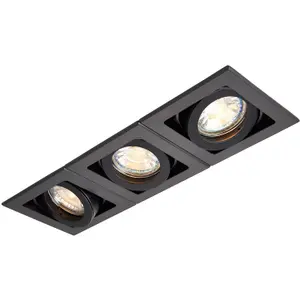 4 PACK Triple Recessed Boxed Downlight - 3 x 50W GU10 Reflector - Matt Black