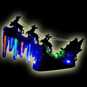 URBNLIVING 36cm Width Illuminated Christmas Scene Santa & Reindeer Sleigh Light Up Festive Ornament