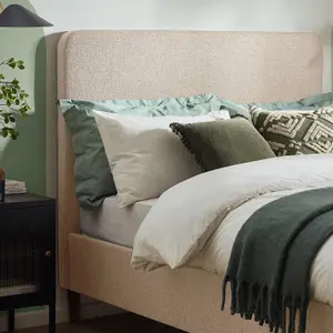 Furniturebox UK Double Bed - 'Romy' Upholstered Cream Double Bed Frame Only (No Mattress) - 100% Recycled Eco Fabric