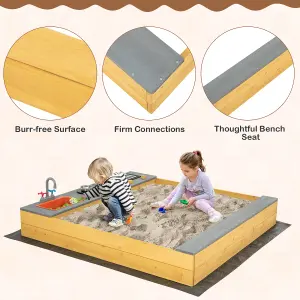 Costway Wooden Sandbox Kids Sand Pit w/ Kitchen Playset & Bottom Liner