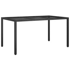 Berkfield Garden Table 150x90x75 cm Tempered Glass and Poly Rattan Black