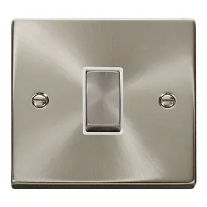 Satin / Brushed Chrome 10A 1 Gang Intermediate Ingot Light Switch - White Trim - SE Home