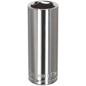 High-Quality 17mm Chrome Plated Deep Drive Socket - 3/8" Square Drive Carbon Steel Tool