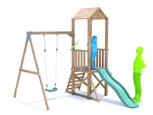 Dunster House Climbing Frame with One Swing & Slide BalconyFort Low Platform