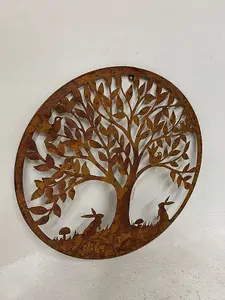 Woodland Rabbit Garden Screen Wall Art Plaque 60cm Diameter