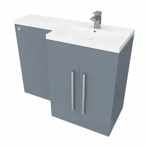 SunDaze Gloss Grey Bathroom Combined Furniture 1100mm L Shape Vanity Unit Right Handed with Basin Sink