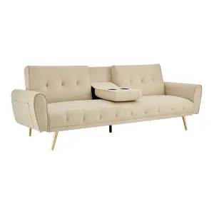 Lora 3 Seater Faux Leather Click Clack Sofa Bed with 2 Cup Holders - Beige