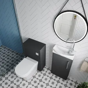 Cloakroom Suite - Left Hand 440mm Vanity, WC Unit, Toilet and Tap - Graphite